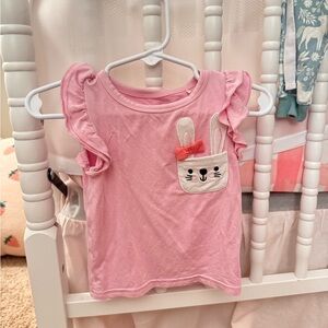 Pink Ruffle Sleeve Bunny Pocket Kids Top